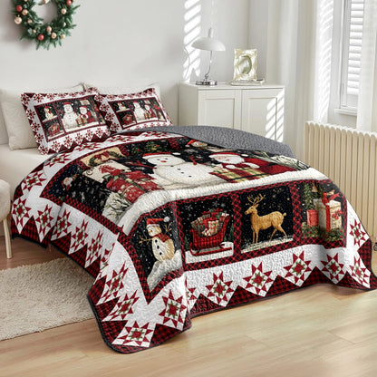 Shineful All Season Quilt 3-Piece Set Merry Christmas Patchwork