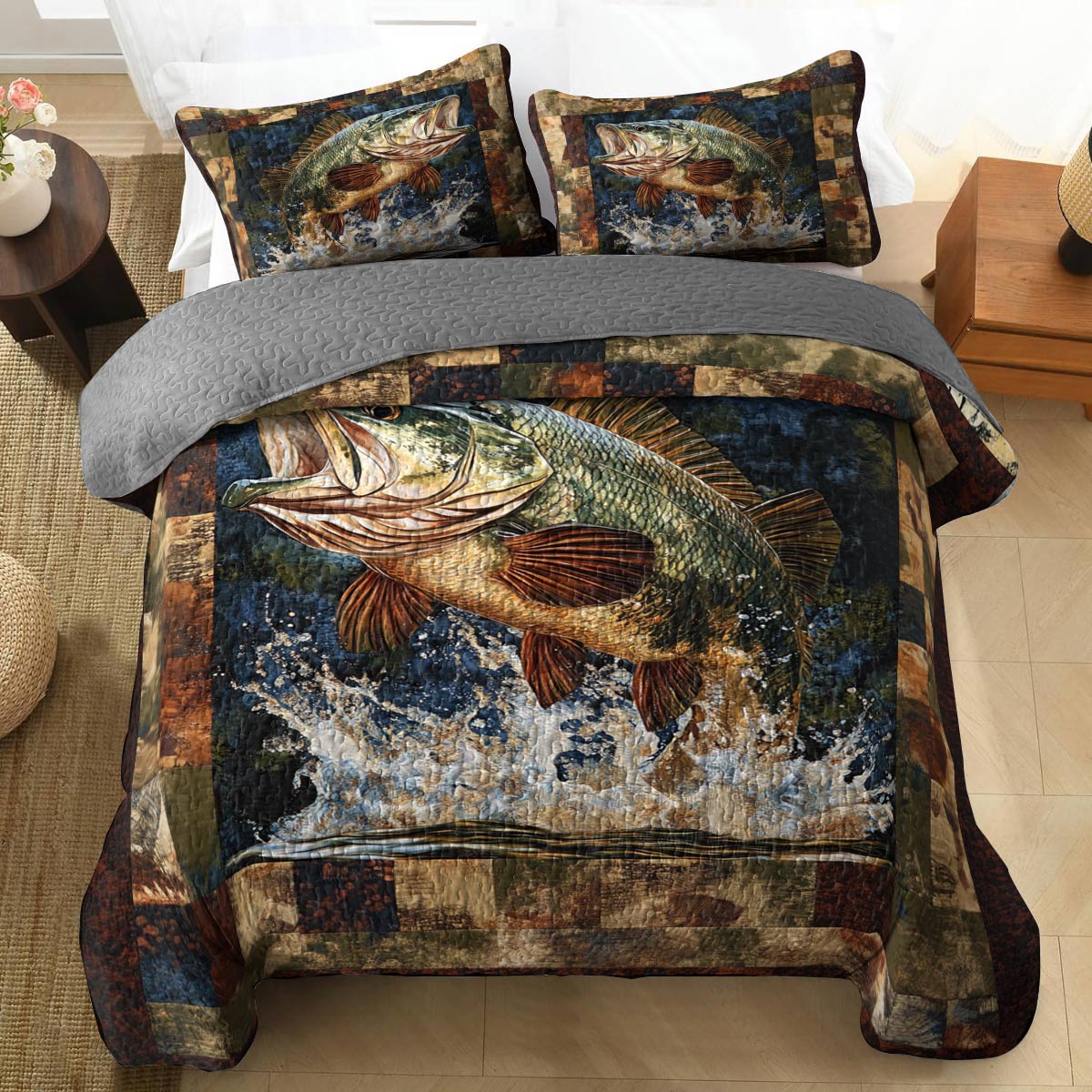 Shineful All Season Quilt 3-Piece Set Majesty Largemouth Bass