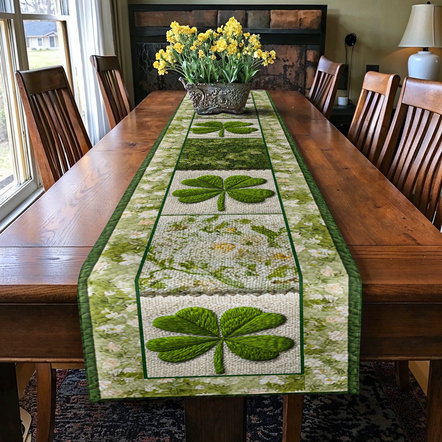 Shineful 2D Flat Print Quilted Table Runner Shamrock Blessing