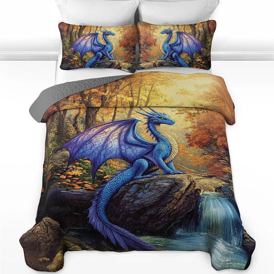 Shineful All Season Quilt 3-Piece Set - Guardian Dragon Waterfall