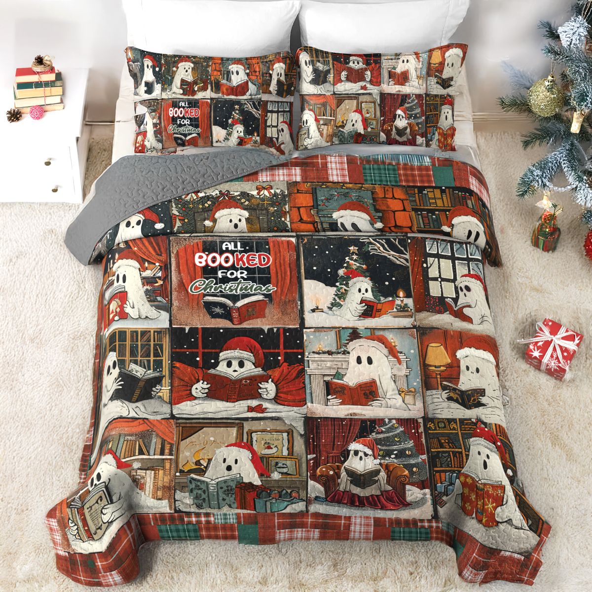 Shineful All Season Quilt 3-Piece Set Santa Bookish Boo
