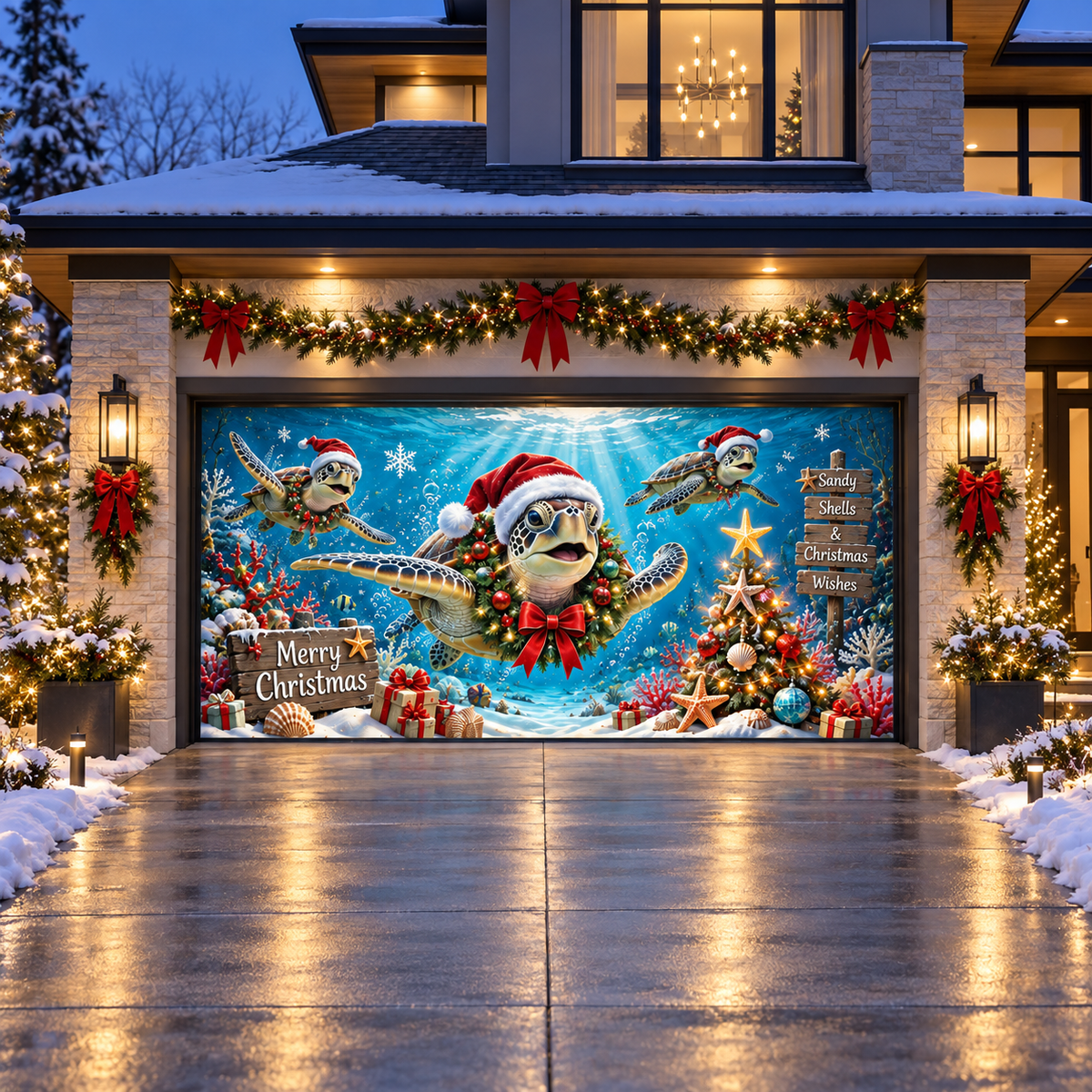 Shineful Merry Turtle Garage Door Banner Decoration
