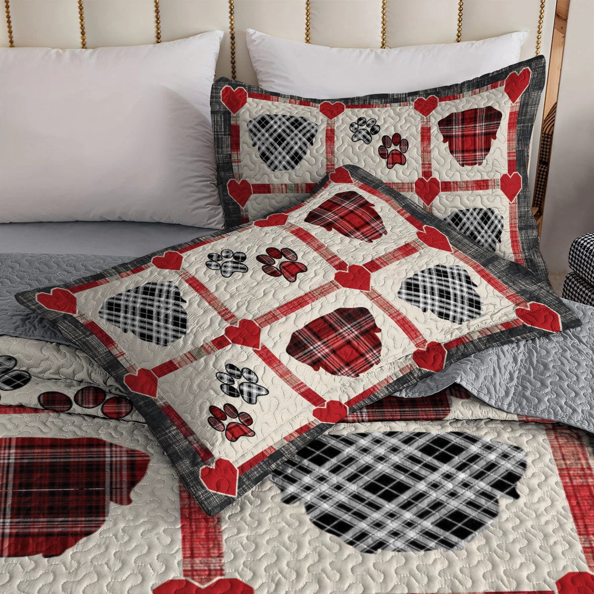 Shineful All Season Quilt 3-Piece Set Rottweiler Plaid Paw Love