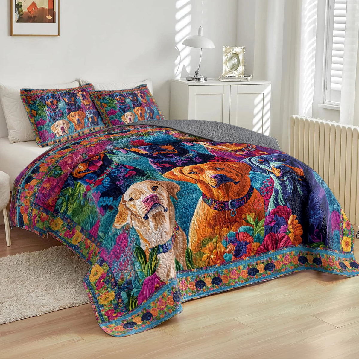 Shineful All Season Quilt 3-Piece Set - Rottweiler's Vibrant Companions