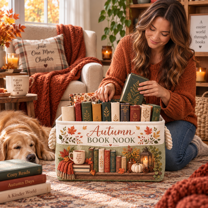 Shineful Cozy Autumn Reading Book Basket