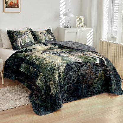 Shineful All Season Quilt 3-Piece Set Majestic Forest Wolf