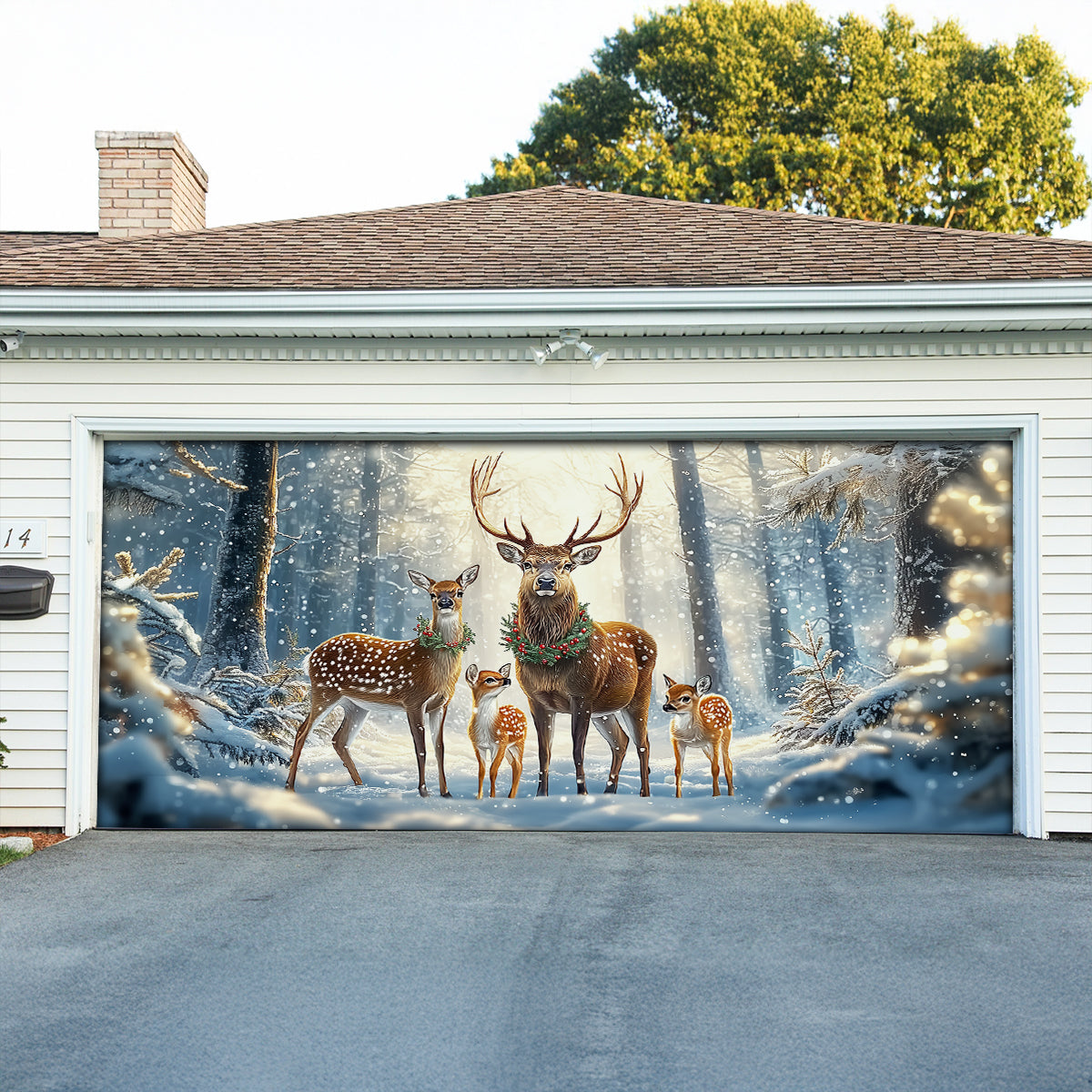Shineful Garage Door Banner Decoration Reindeer Family