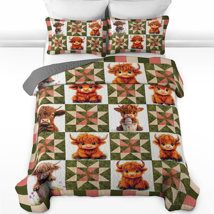 Shineful All Season Quilt 3-Piece Set Cute Highland Cow