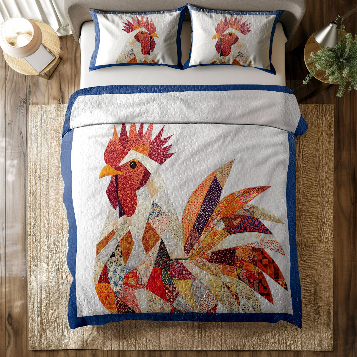 Shineful All Season Quilt 3-Piece Set Rooster Sunrise Patchwork