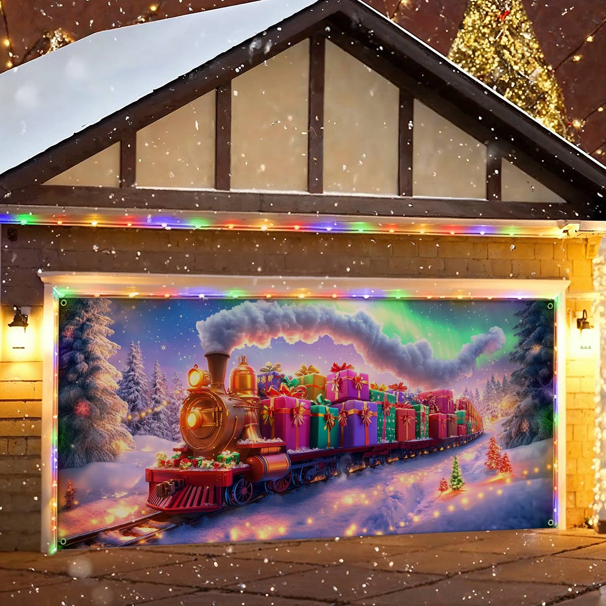Shineful Garage Door Banner Decoration Festive Train Journey