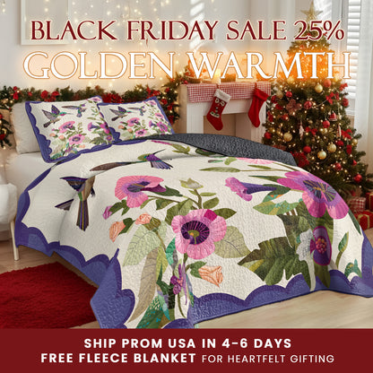 Shineful Quilt 3-Piece Set Hummingbird Garden