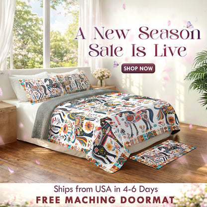 Shineful Quilt 3-Piece Set Horse Floral Pattern