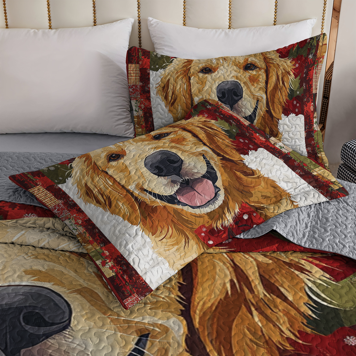 Shineful All Season Quilt 3-Piece Set - Golden Christmas Cheer