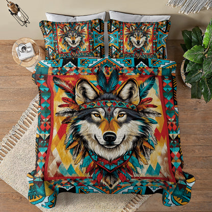Shineful All Season Quilt 3-Piece Set - Tribal Wolf Majesty