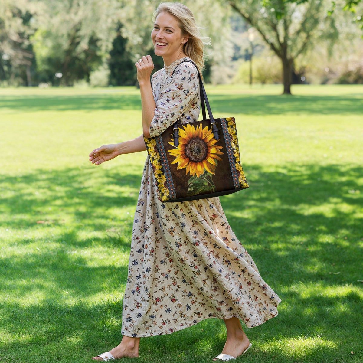 Shineful Leather Tote Bag Sunflower Faith Hope