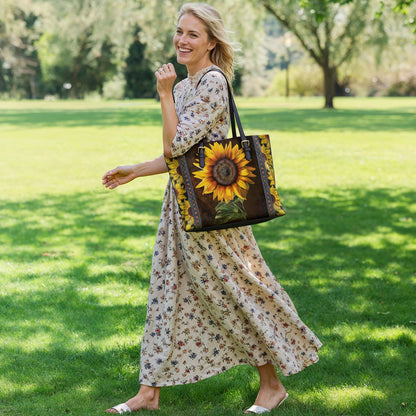 Shineful Leather Tote Bag Sunflower Faith Hope