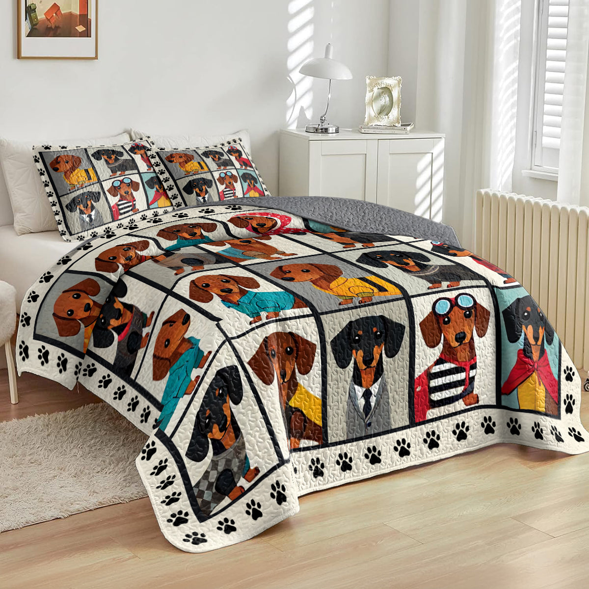 Shineful All Season Quilt 3-Piece Set Dachshund Cartoon