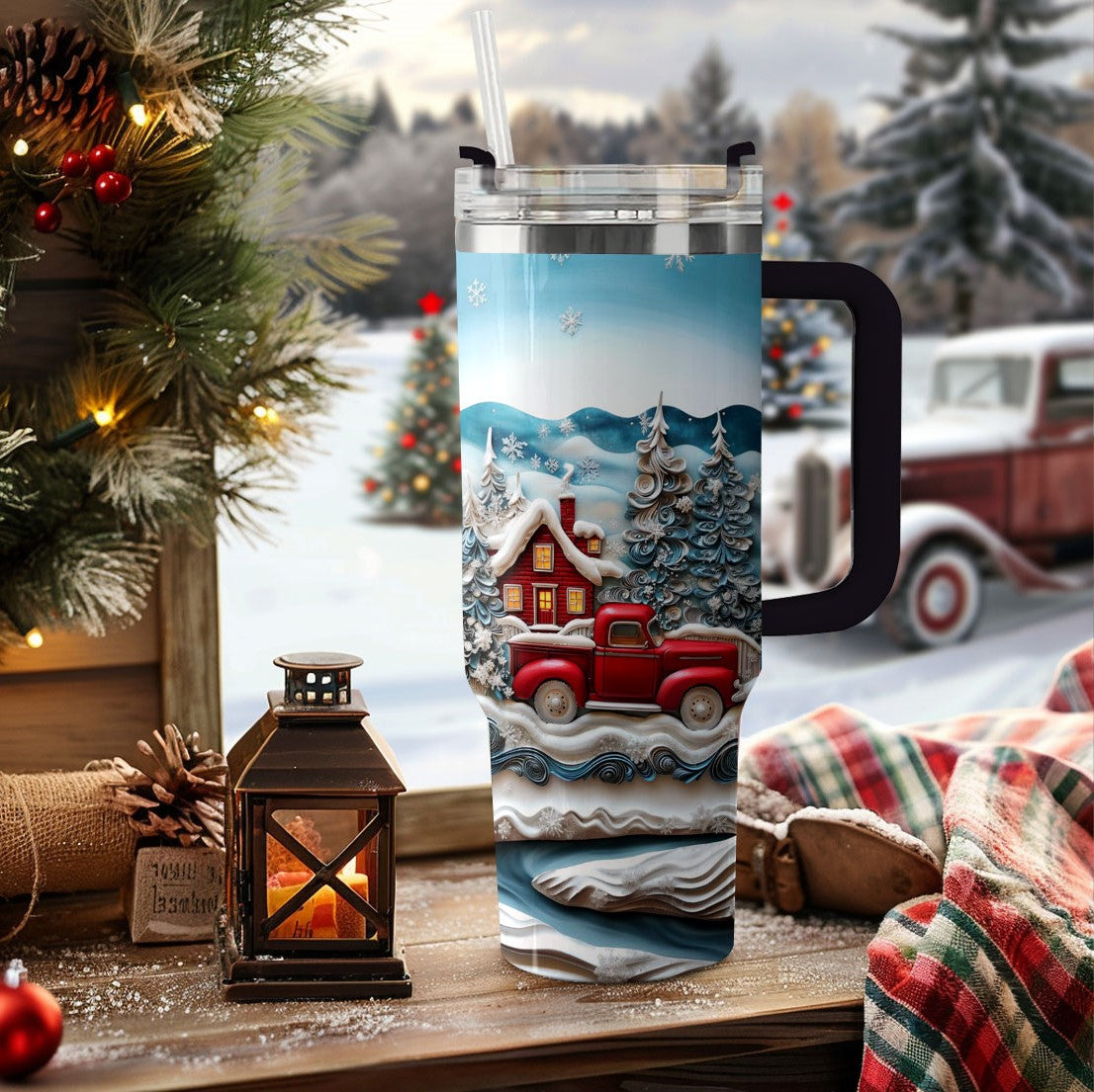 Shineful Glossy Tumbler Snowy Cabin