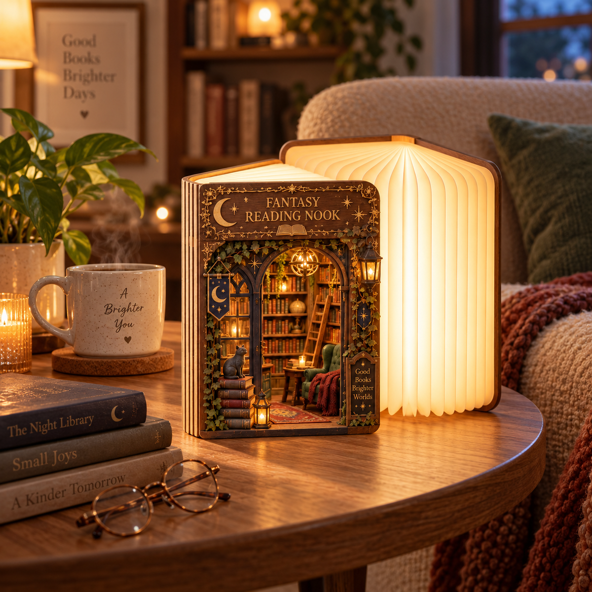 Shineful Fantasy Reading Nook Wooden Book Lamp