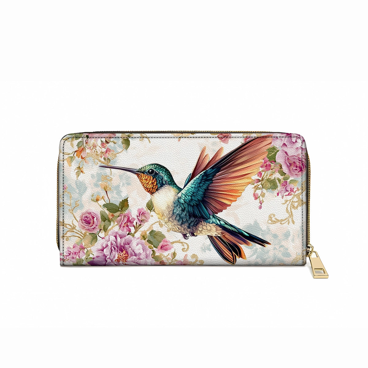 Shineful Leather Clutch Purse With Wristlet Strap Handle Ethereal Flight Hummingbird