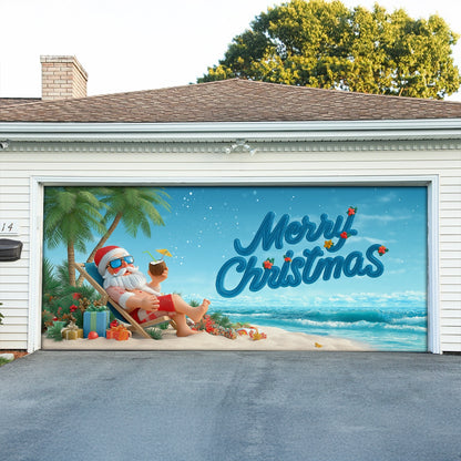 Shineful Garage Door Banner Decoration Tropical Santa Beach Break