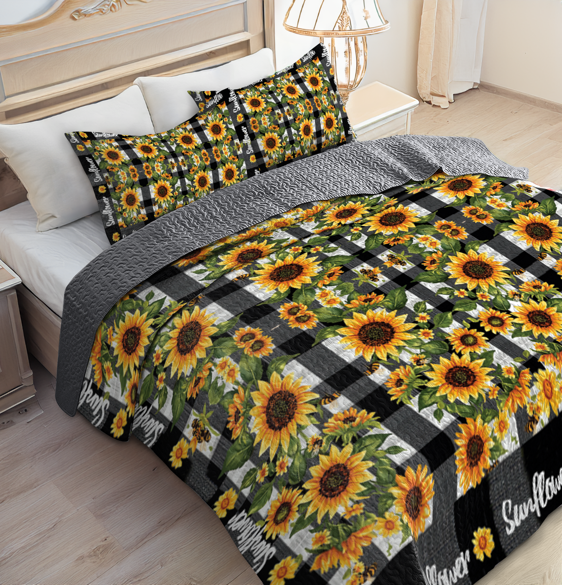 Shineful All Season Quilt 3-Piece Set - Sunflower Bliss Plaid