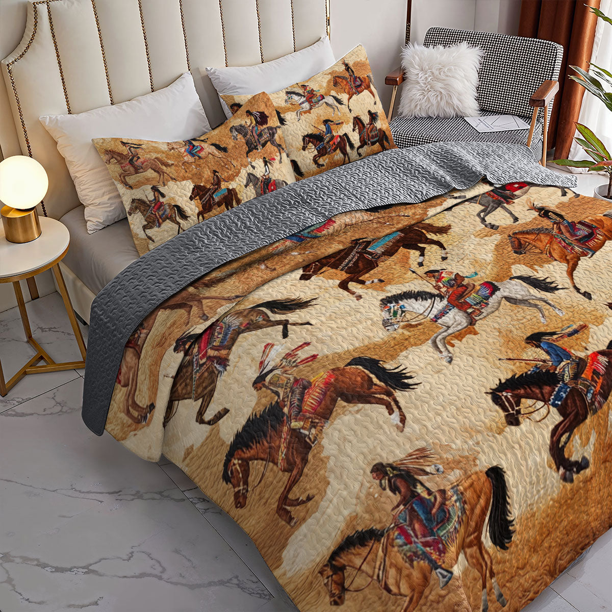 Shineful All Season Quilt 3-Piece Set Native American Hunting Traditions