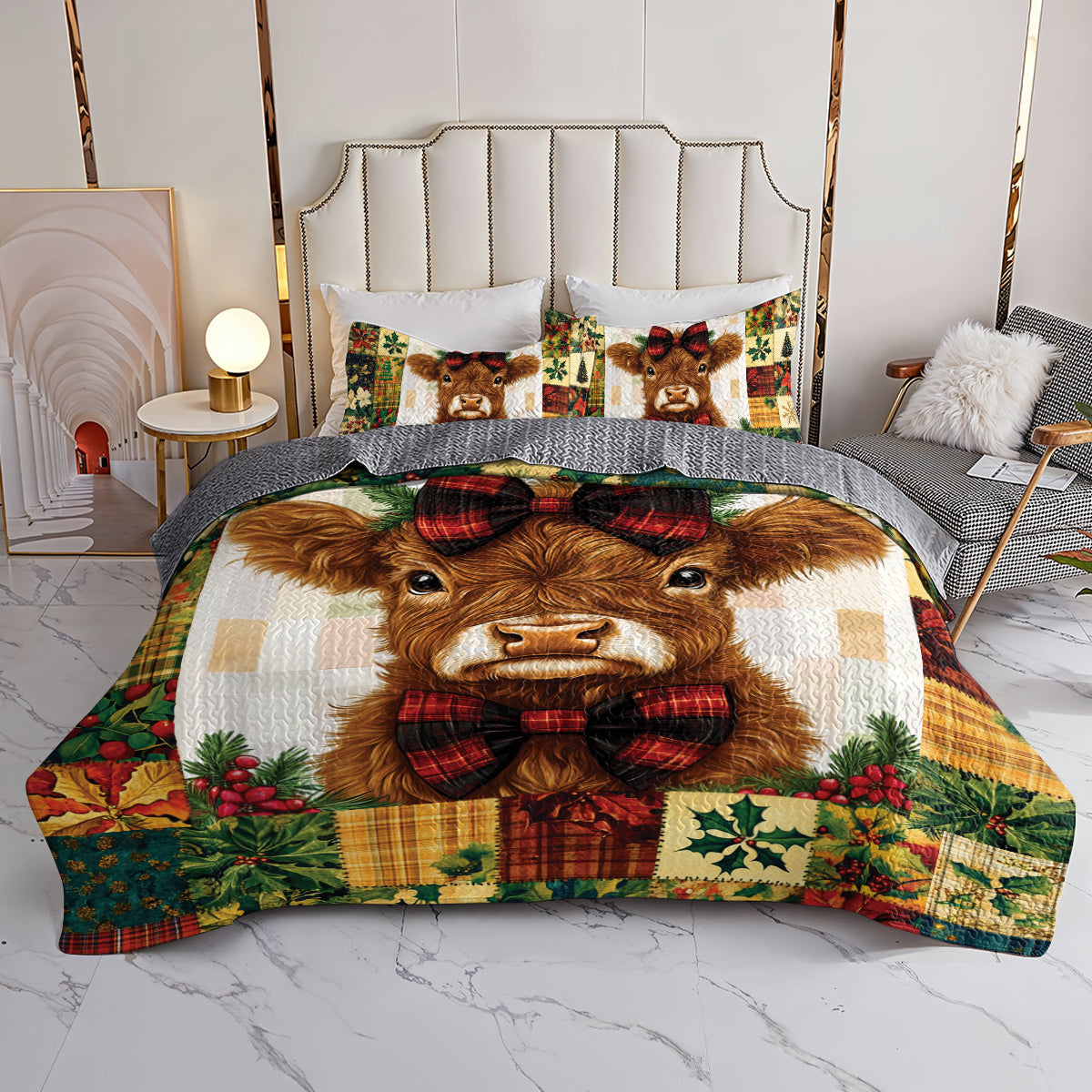 Shineful All Season Quilt 3-Piece Set - Holiday Cheer Cow