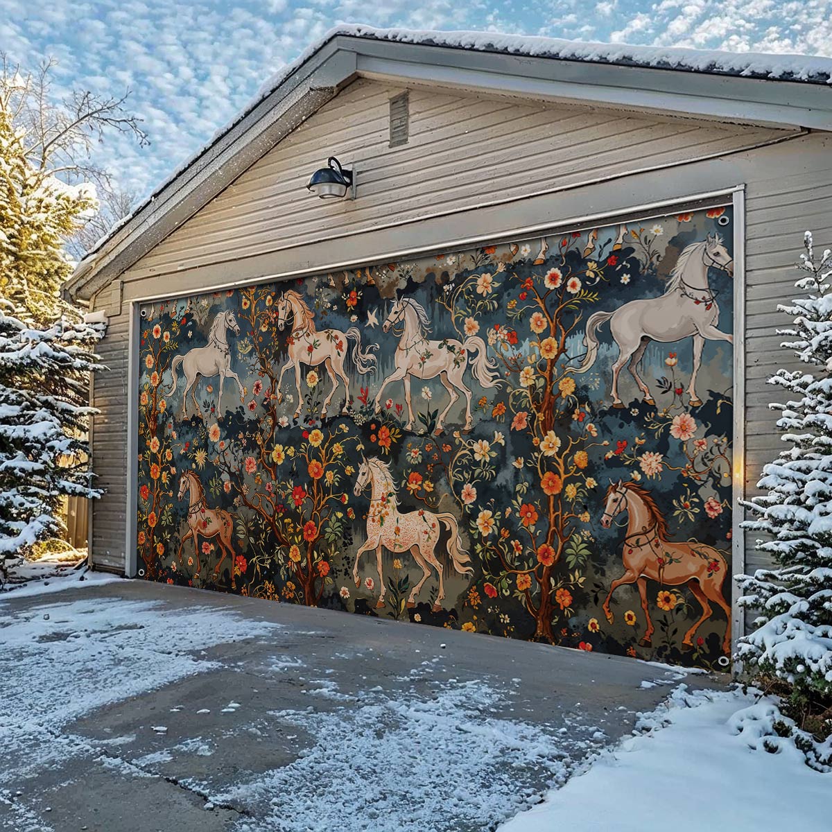 Shineful Garage Door Banner Decoration Mystery Horses