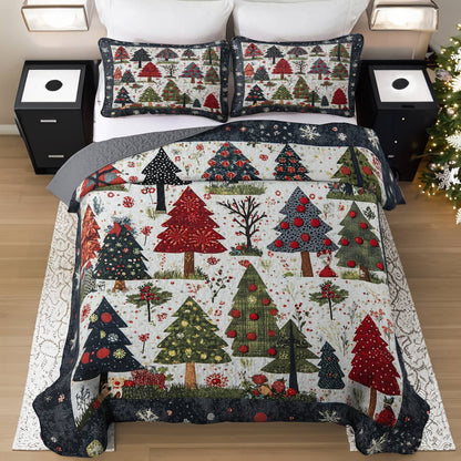 Shineful All Season Quilt 3-Piece Set Charming Christmas Tree Forest
