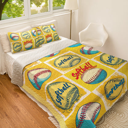 Shineful All Season Quilt 3-Piece Set Softball Superstar