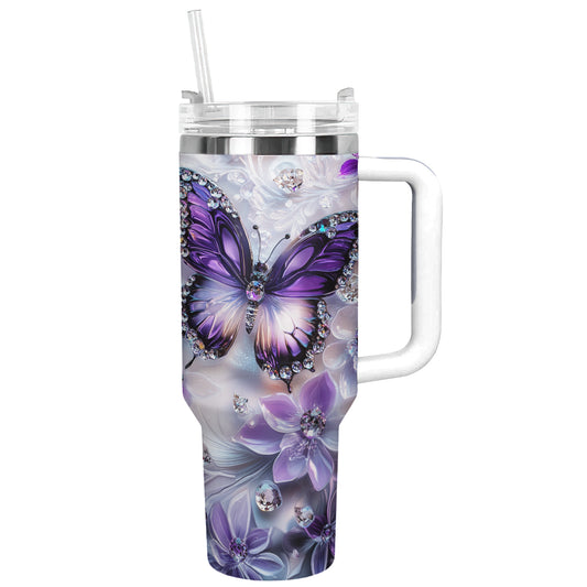 Shineful Glossy Tumbler Elegent Crystal Purple Butterfly