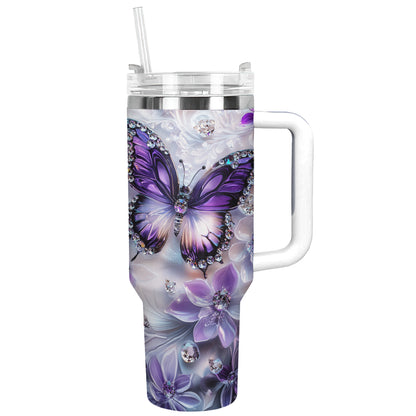 Shineful Glossy Tumbler Elegent Crystal Purple Butterfly