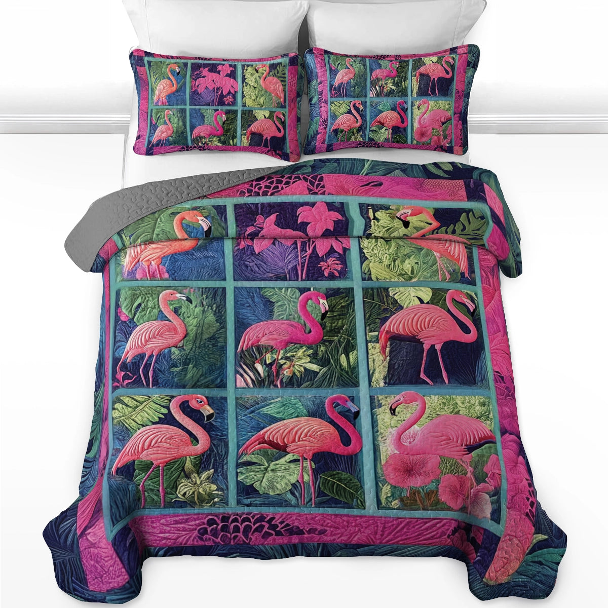 Shineful All Season Quilt 3-Piece Set - Flamingo Garden Tapestry