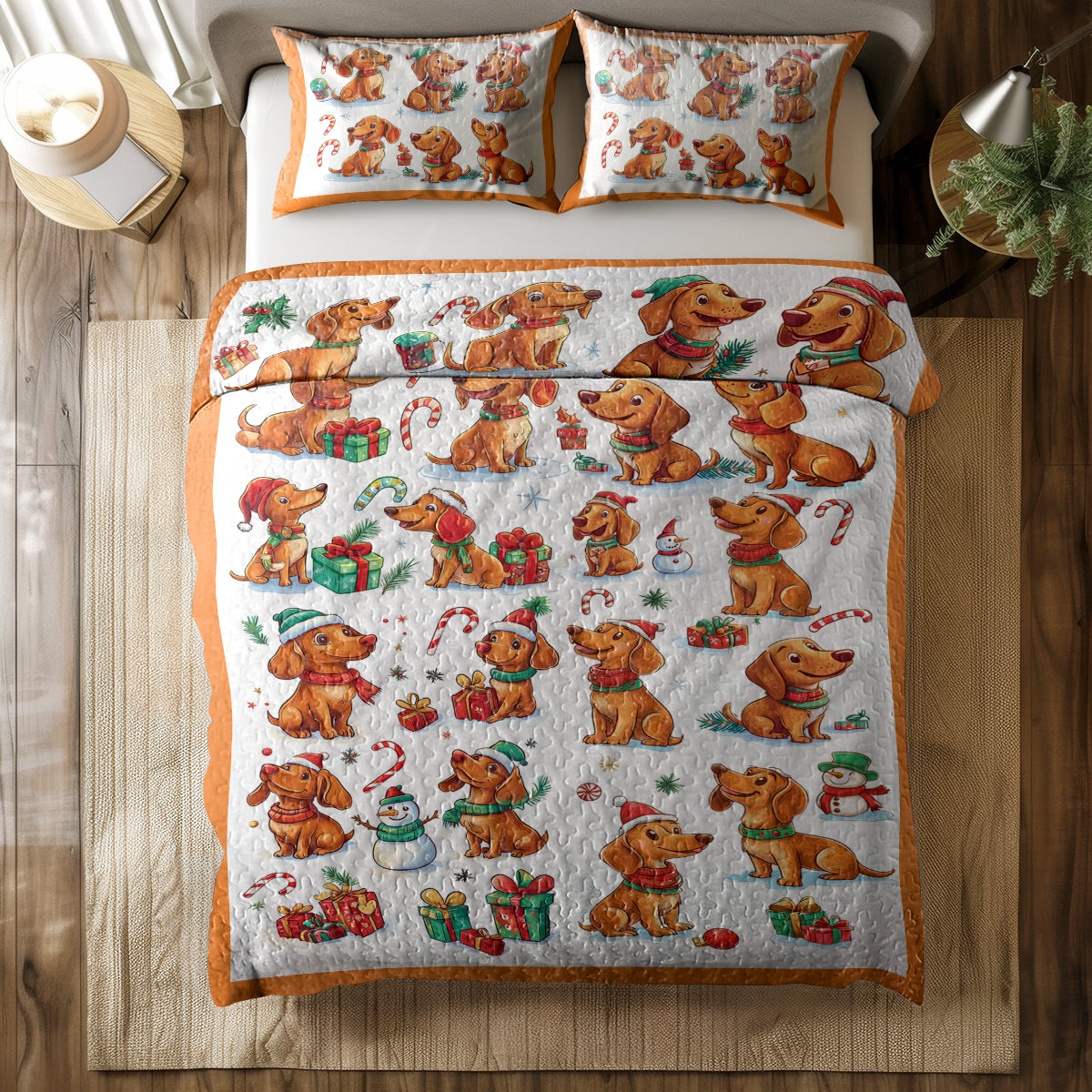 Shineful All Season Quilt 3-Piece Set Dachshund Christmas