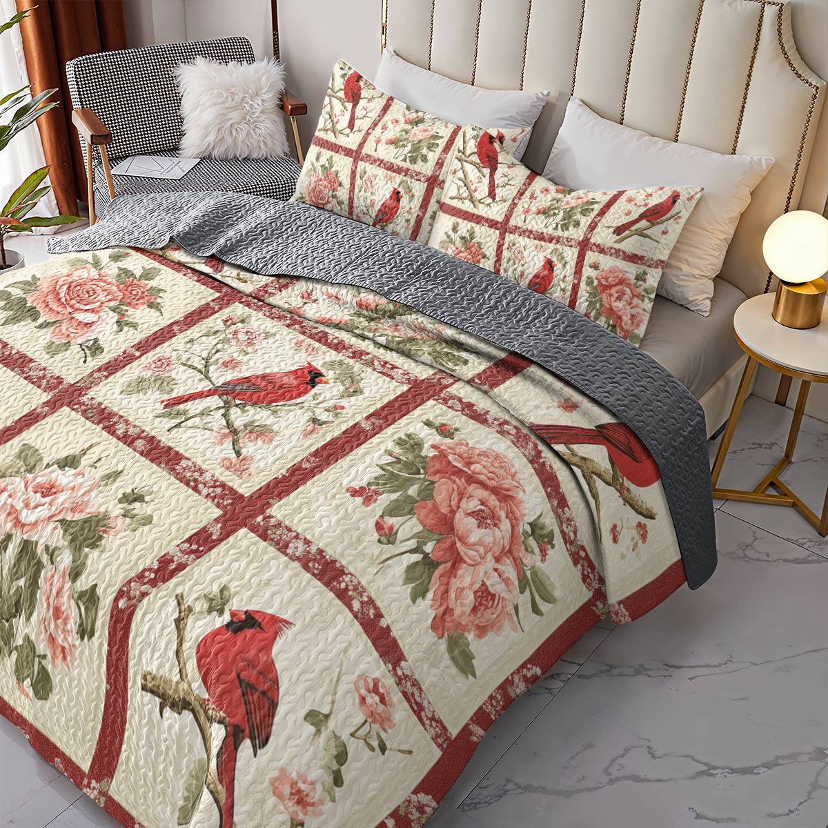 Shineful All Season Quilt 3-Piece Set - Cardinal Garden