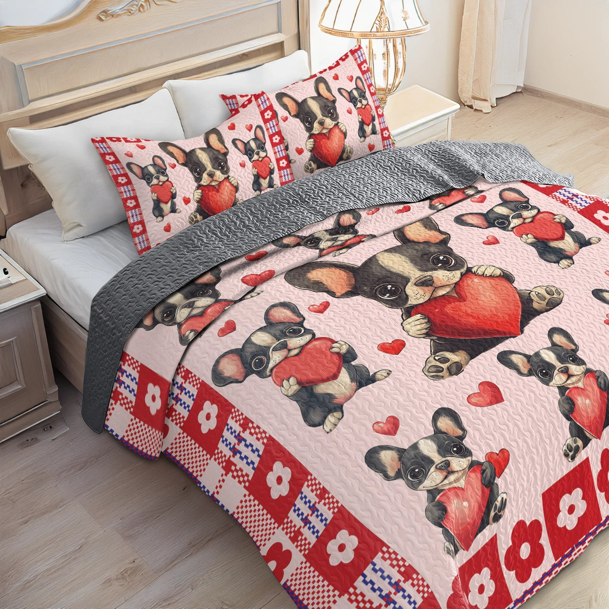 Shineful All Season Quilt 3-Piece Set - Puppy Love French Bulldog