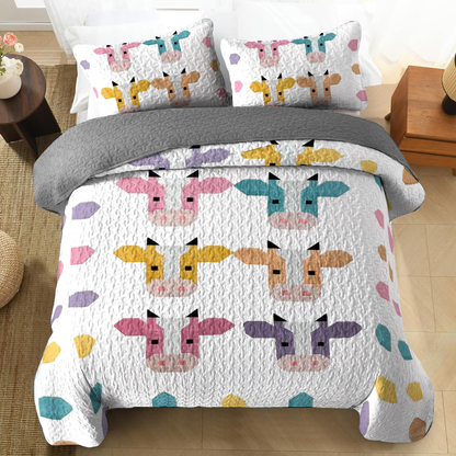 Shineful All Season Quilt 3-Piece Set - Colorful Cow