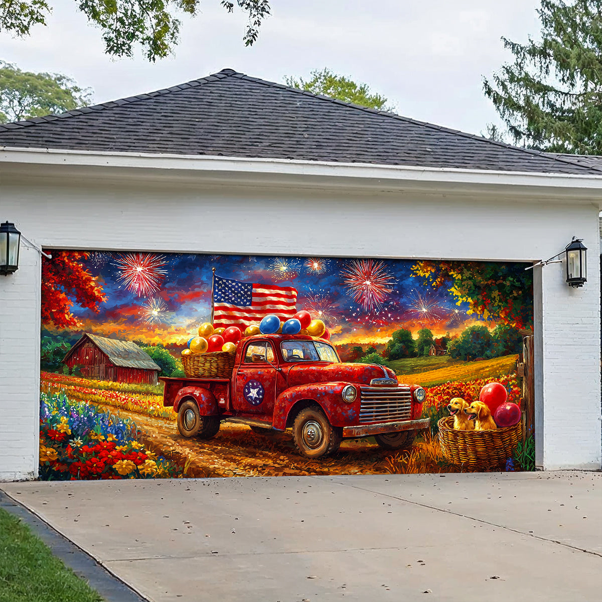 Shineful Garage Door Banner Decoration New Year Fireworks