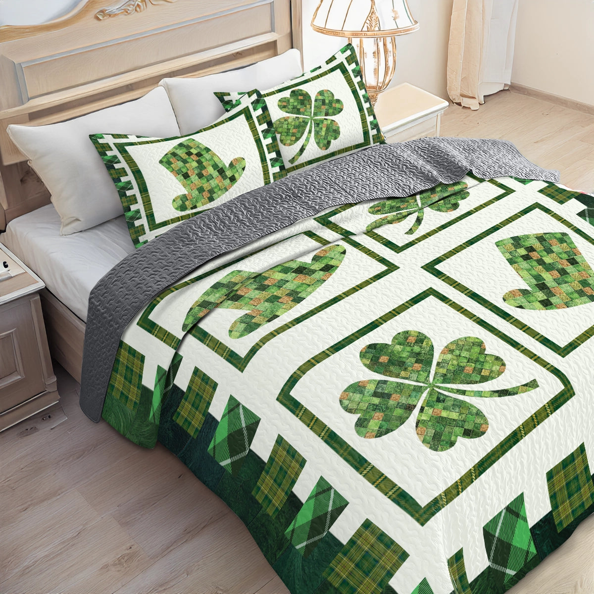 Shineful All Season Quilt 3-Piece Set - Irish Celtic Patchwork Leprechaun