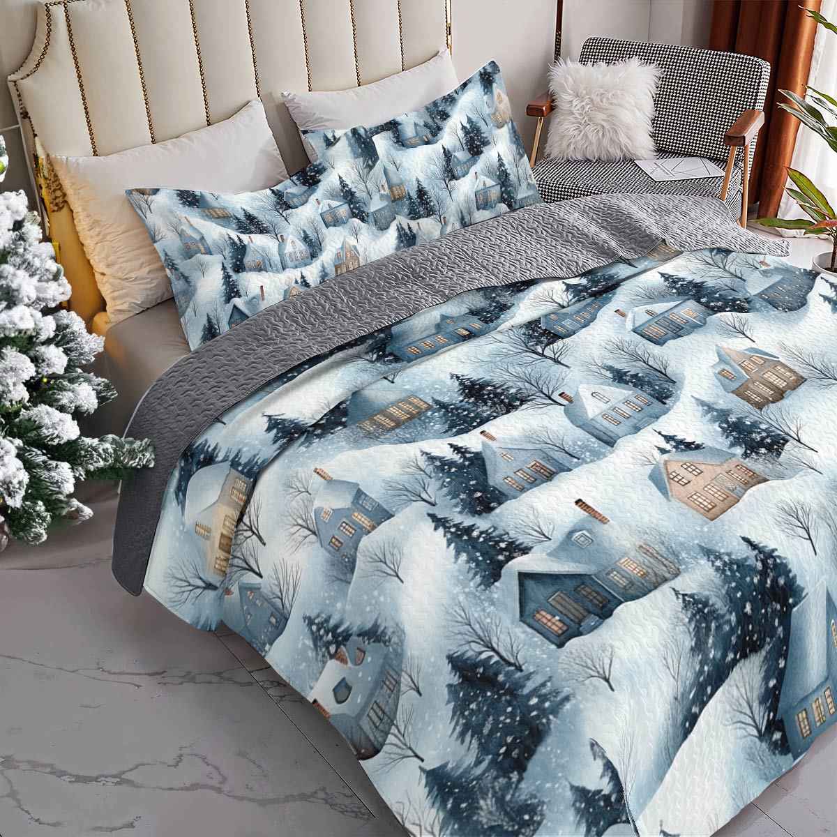 Shineful All Season Quilt 3-Piece Set Snow Village