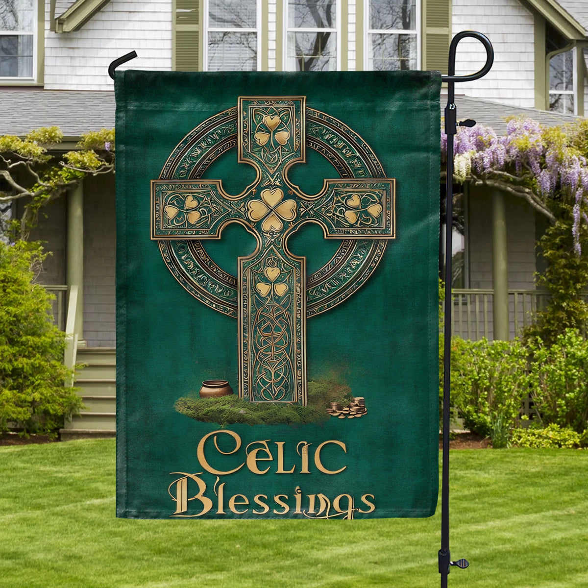 Shineful Gargen Flag 12" x 18" - Celtic Blessings Cross
