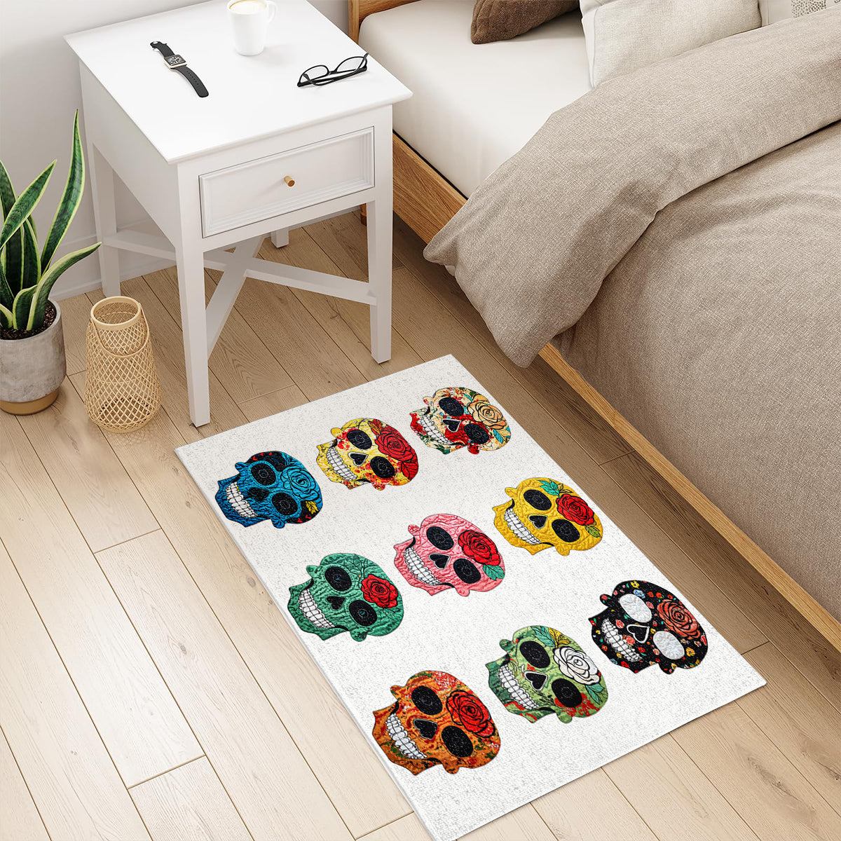 Shineful Sugar Skull Roses Ultra-Thin Non Skid Floor Mat, Kitchen Rugs