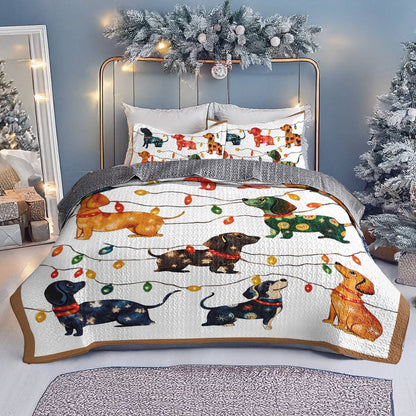 Shineful All Season Quilt 3-Piece Set - Dachshund Christmas Lights