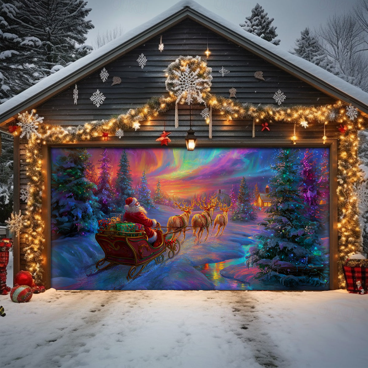 Shineful Garage Door Banner Decoration Magical Santa Journey