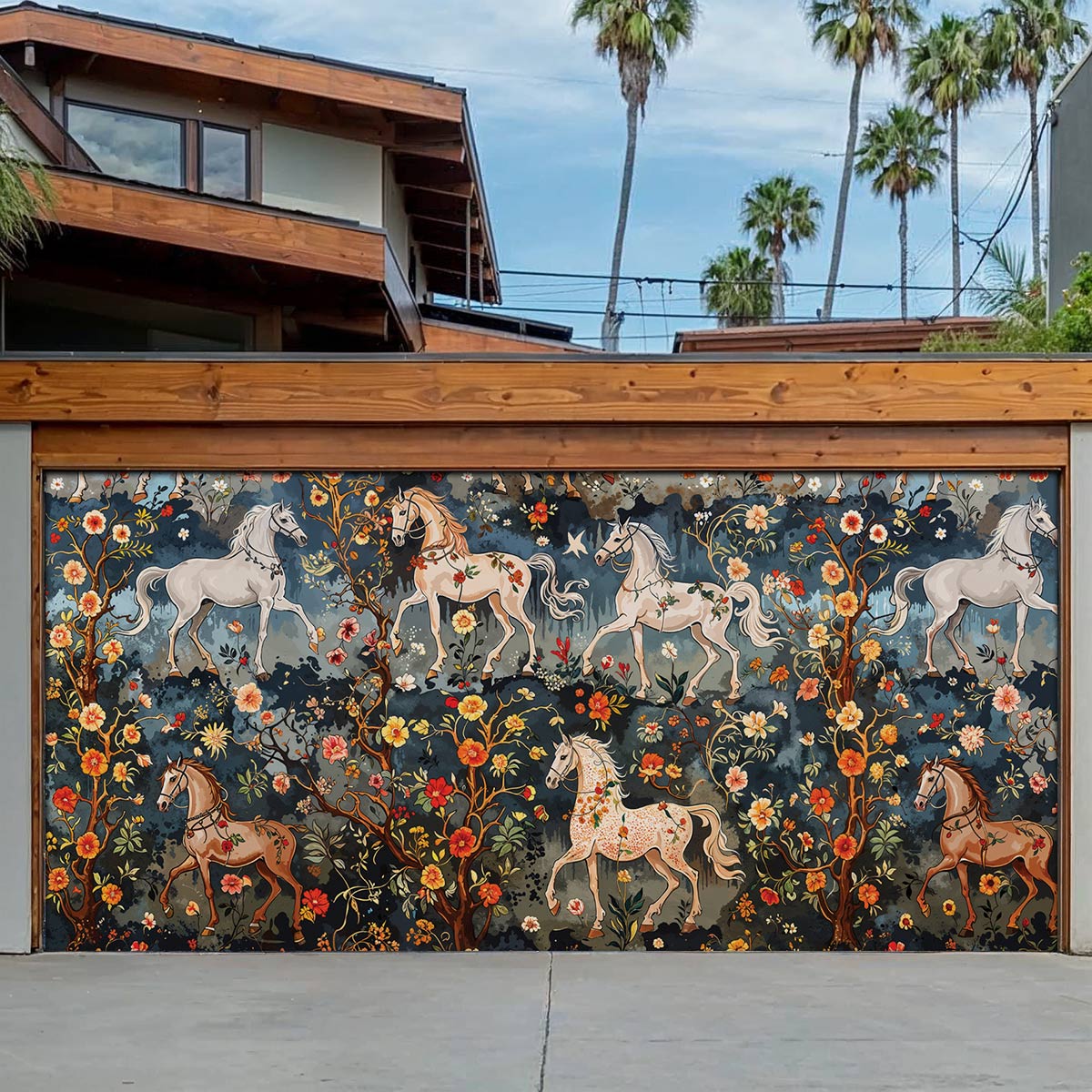 Shineful Garage Door Banner Decoration Mystery Horses