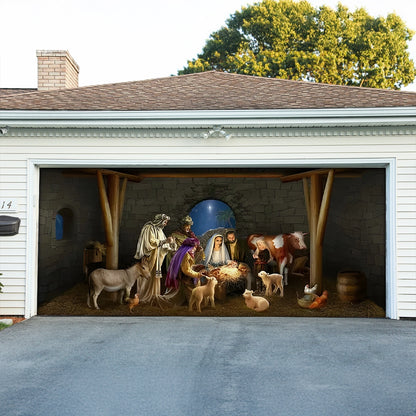 Shineful Garage Door Banner Decoration Adoration of the Christ