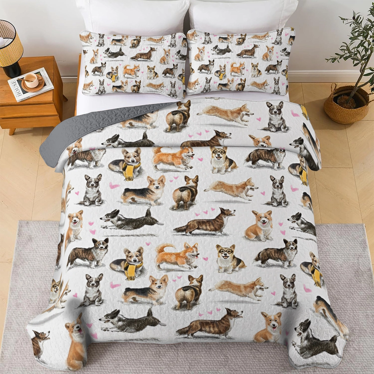 Shineful All Season Quilt 3-Piece Corgi Love Forever