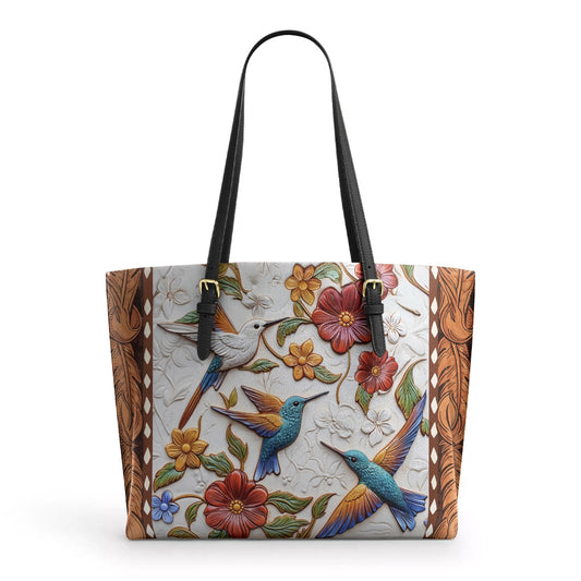 Shineful Leather Tote Bag Hummingbird Blossom Flight