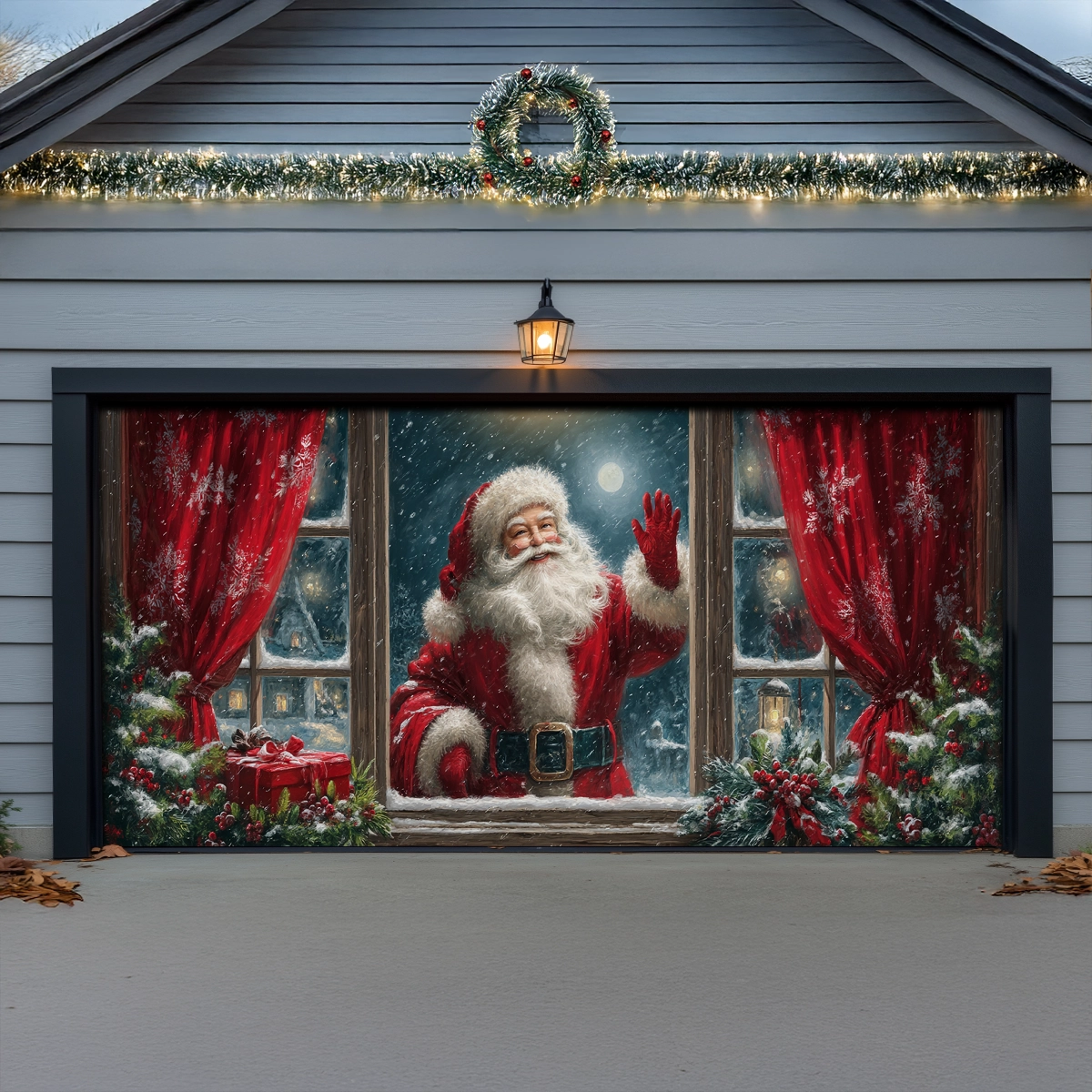 Shineful Garage Door Banner Decoration Santa at the Window Christmas